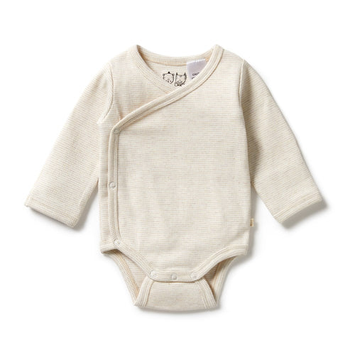 Organic Stripe Rib Kimono Bodysuit - Oatmeal