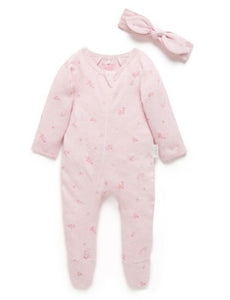 Pure Baby Zip Growsuit & Headband Set - Pale Pink Blossom