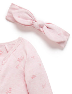 Pure Baby Zip Growsuit & Headband Set - Pale Pink Blossom