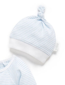 Pure Baby Zip Growsuit & Hat Set - Pale Blue Melange Stripe