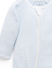 Load image into Gallery viewer, Pure Baby Zip Growsuit &amp; Hat Set - Pale Blue Melange Stripe