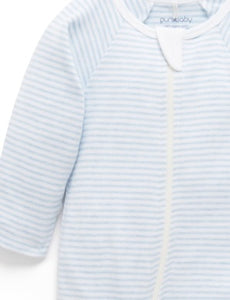 Pure Baby Zip Growsuit & Hat Set - Pale Blue Melange Stripe