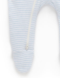 Pure Baby Zip Growsuit & Hat Set - Pale Blue Melange Stripe