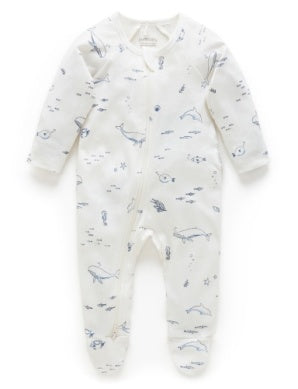 Pure Baby Zip Growsuit - Vanilla Nautical